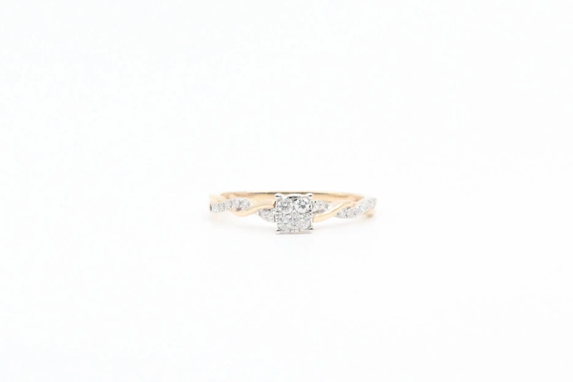 Yellow Gold Round Cluster Promise Ring with Twisted Band