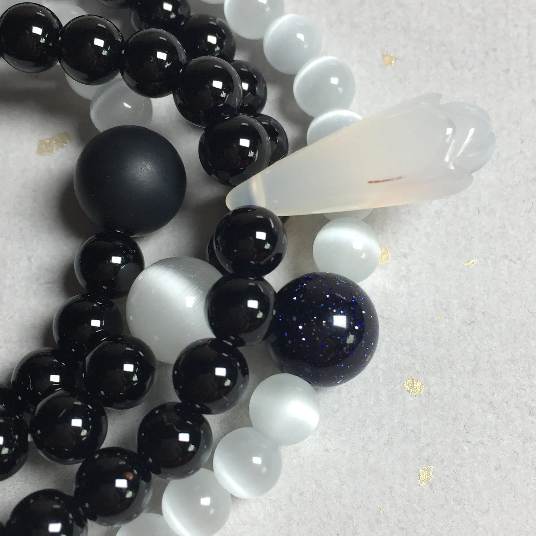 Yin Yang Black Onyx and Cats Eye 108 Beads Bracelet/Necklace